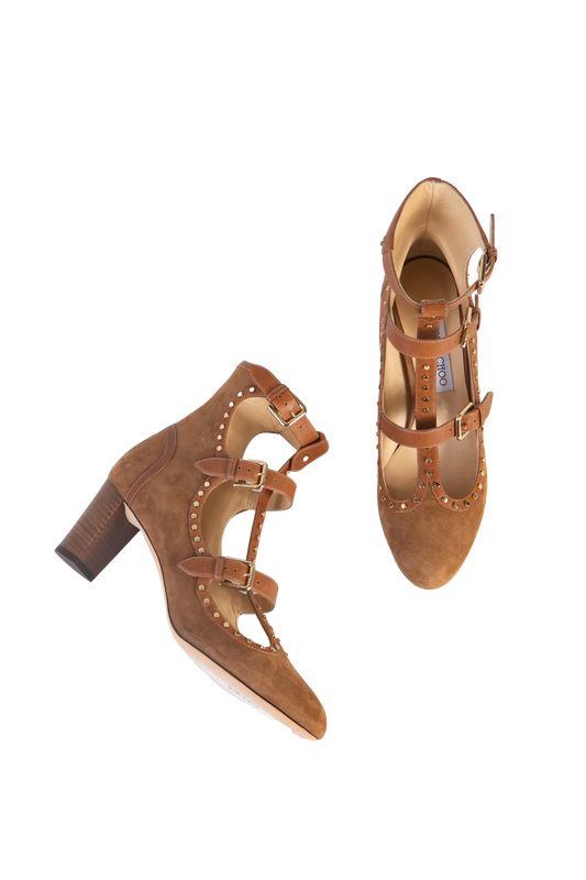 DESAPEGO THASSIA NAVES JIMMY CHOO SAPATO SUEDE CARAMEL