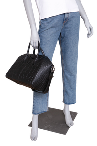 GIVENCHY ANTIGONA MEDIUM CROC EMBOSSED SATCHEL BLACK