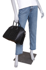 GIVENCHY ANTIGONA MEDIUM CROC EMBOSSED SATCHEL BLACK