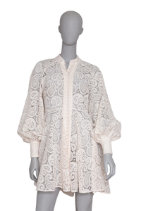 ZIMMERMANN DRESS AMARI PAISLEY LACE CREAM W/BELT