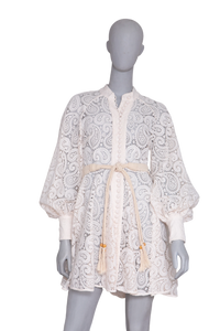 ZIMMERMANN DRESS AMARI PAISLEY LACE CREAM W/BELT