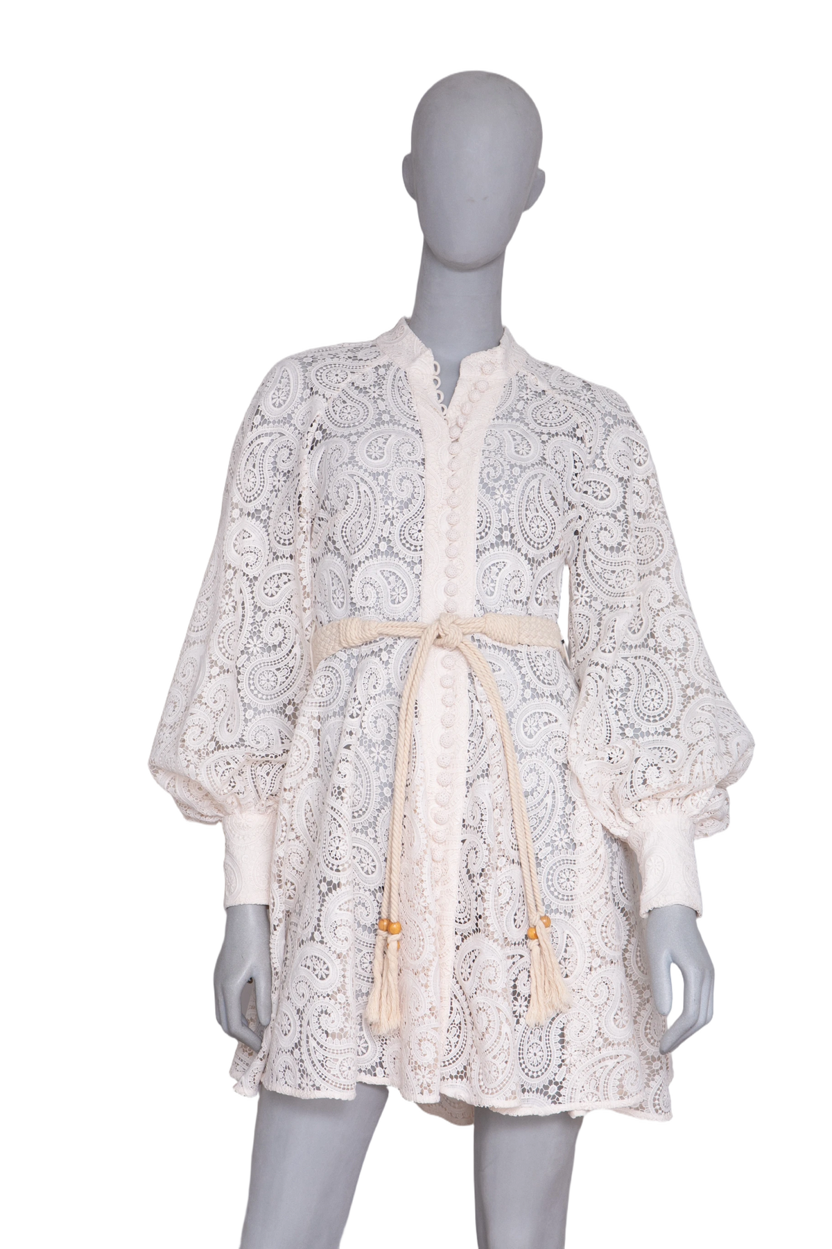 ZIMMERMANN DRESS AMARI PAISLEY LACE CREAM W/BELT