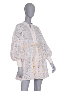 ZIMMERMANN DRESS AMARI PAISLEY LACE CREAM W/BELT