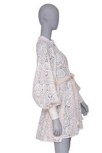 ZIMMERMANN DRESS AMARI PAISLEY LACE CREAM W/BELT
