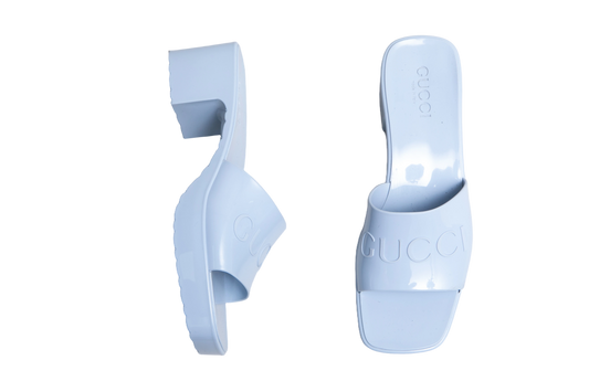 GUCCI SLIDE PLATAFORM RUBBER LOGO SKYE BLUE - 38 BR