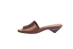 PRADA SQUARE-TOE SATIN MULE BROWN - 37 BR