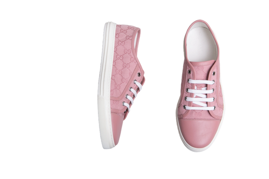 GUCCI SNEAKERS GG CANVAS AND LEATHER LOW PINK - 37 BR