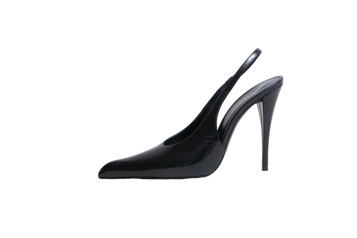 YSL SLINGBACK PUMPS IN GLAZED VENDOME BLACK - 37 BR