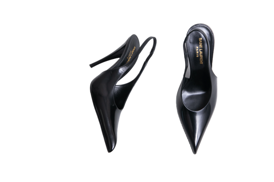 YSL SLINGBACK PUMPS IN GLAZED VENDOME BLACK - 37 BR