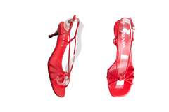 PRADA 55MM LEATHER RED SANDALS - 37 BR