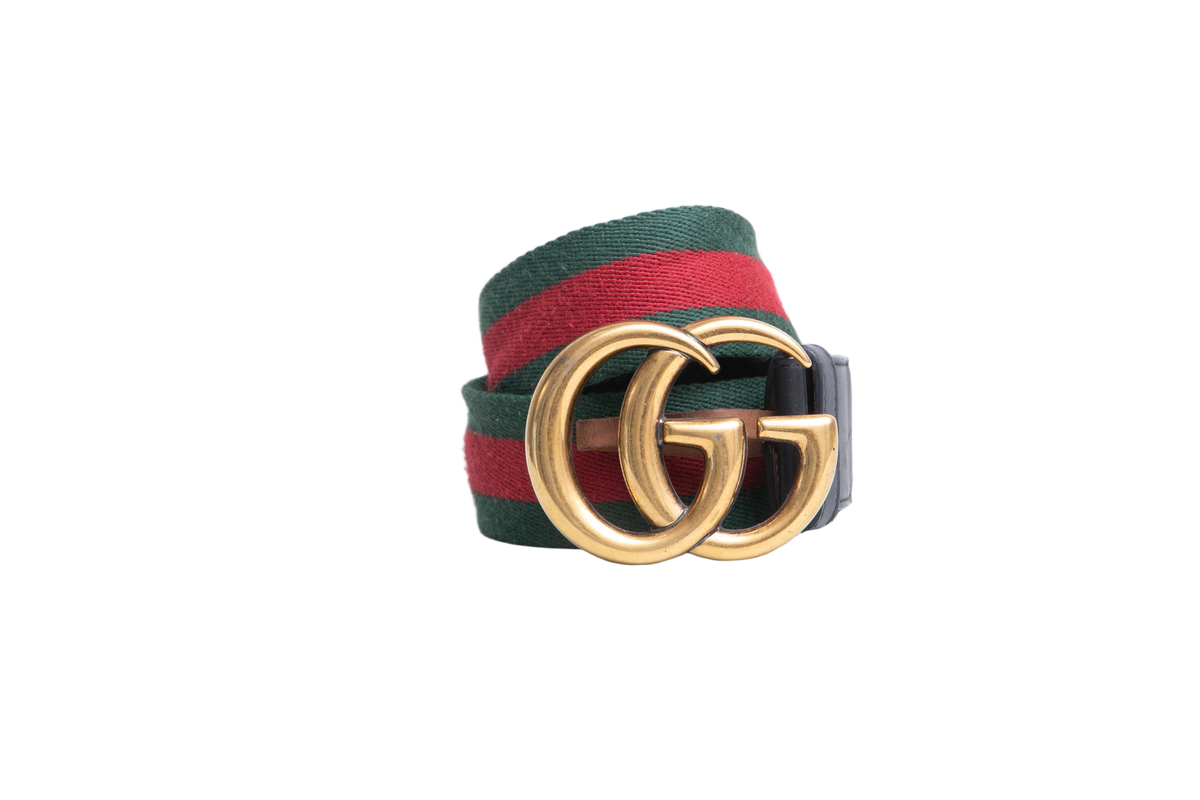 GUCCI CINTO GG MARMONT BLACK & WEB CANVAS