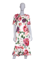 DG DRESS MIDI FLORAL BUTTONS W/FRILLS