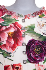 DG DRESS MIDI FLORAL BUTTONS W/FRILLS