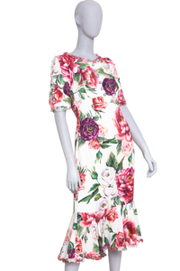 DG DRESS MIDI FLORAL BUTTONS W/FRILLS