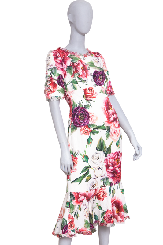 DG DRESS MIDI FLORAL BUTTONS W/FRILLS