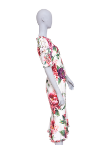 DG DRESS MIDI FLORAL BUTTONS W/FRILLS