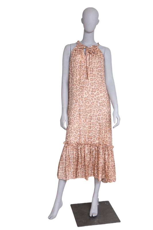 ZIMMERMANN MAXI DRESS KIRRA TIE TAUPE LEOPARD