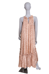 ZIMMERMANN MAXI DRESS KIRRA TIE TAUPE LEOPARD