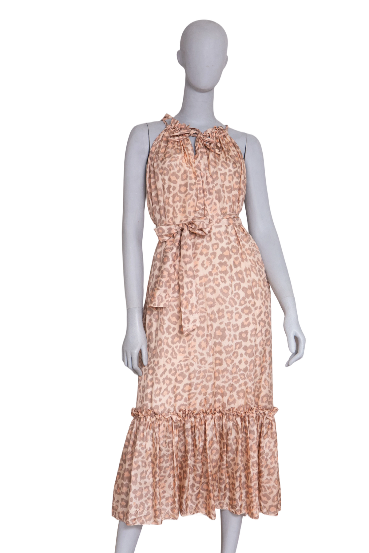 ZIMMERMANN MAXI DRESS KIRRA TIE TAUPE LEOPARD