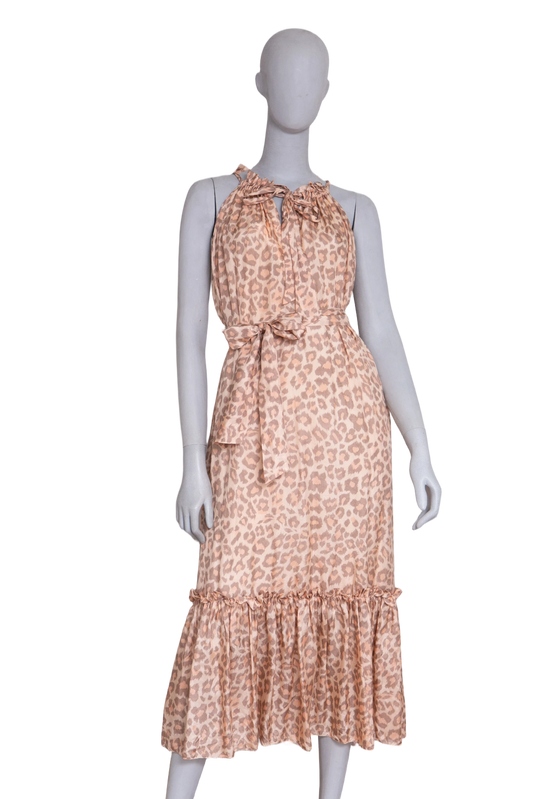 ZIMMERMANN MAXI DRESS KIRRA TIE TAUPE LEOPARD
