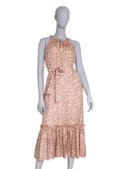 ZIMMERMANN MAXI DRESS KIRRA TIE TAUPE LEOPARD