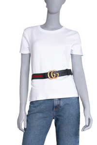 GUCCI CINTO GG MARMONT BLACK & WEB CANVAS