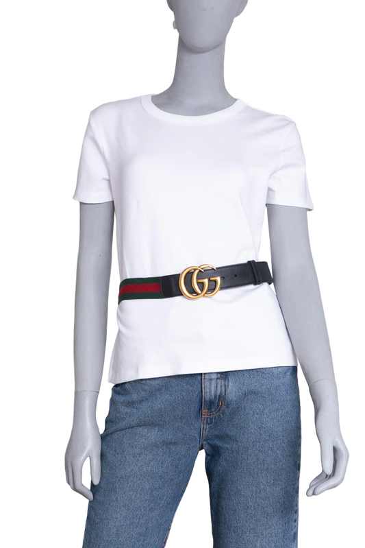 GUCCI CINTO GG MARMONT BLACK & WEB CANVAS