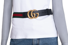 GUCCI CINTO GG MARMONT BLACK & WEB CANVAS