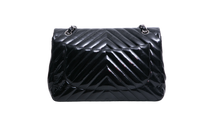 CHANEL CLASSIC JUMBO CHEVRON PATENT LEATHER BLACK