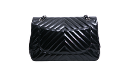 CHANEL CLASSIC JUMBO CHEVRON PATENT LEATHER BLACK
