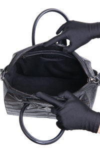 GIVENCHY ANTIGONA MEDIUM CROC EMBOSSED SATCHEL BLACK