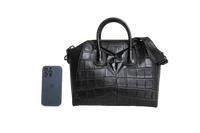 GIVENCHY ANTIGONA MEDIUM CROC EMBOSSED SATCHEL BLACK