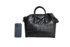 GIVENCHY ANTIGONA MEDIUM CROC EMBOSSED SATCHEL BLACK