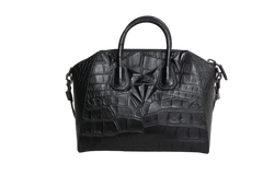 GIVENCHY ANTIGONA MEDIUM CROC EMBOSSED SATCHEL BLACK