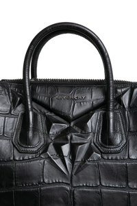 GIVENCHY ANTIGONA MEDIUM CROC EMBOSSED SATCHEL BLACK