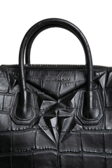 GIVENCHY ANTIGONA MEDIUM CROC EMBOSSED SATCHEL BLACK