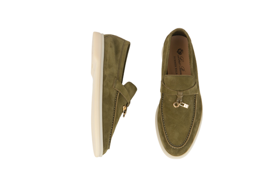 LORO PIANA LOAFER GREEN CHARMS WALK SUEDE - 35 1/2 BR