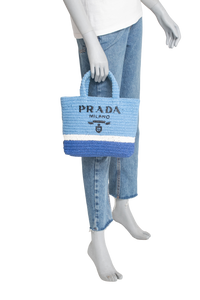 PRADA TOTE YARN RAFFIA EFFECT CROCHET CELESTE BLUE