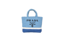PRADA TOTE YARN RAFFIA EFFECT CROCHET CELESTE BLUE