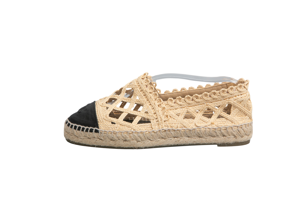 CHANEL ESPADRILLE SCHWARZ BEIGE - 36 BR