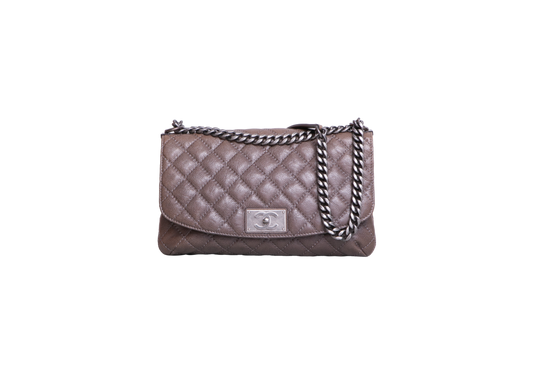 CHANEL CC PLATE HOBO FLAP BAG CAVIAR BRONZE - RUTHENIUM HDWR