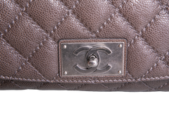 CHANEL CC PLATE HOBO FLAP BAG CAVIAR BRONZE - RUTHENIUM HDWR