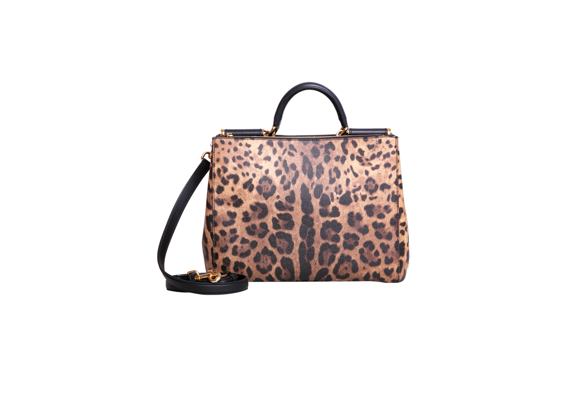 D&G LEOPARD MEDIUM MISS SICILY SHOPPER TOTE BLACK