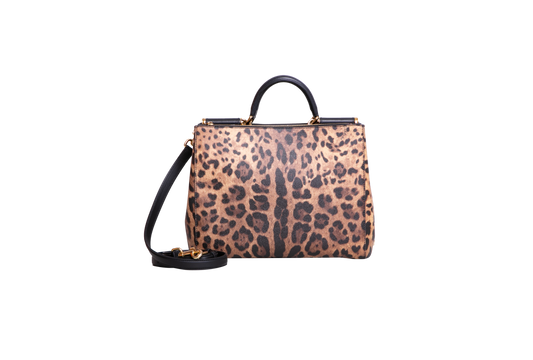 D&G LEOPARD MEDIUM MISS SICILY SHOPPER TOTE BLACK