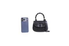 GUCCI BAMBOO 1947 MINI BAG CRYSTALS NYLON/LEATHER ALL BLACK