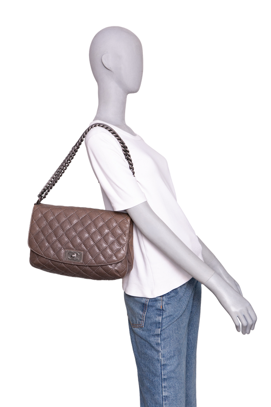 CHANEL CC PLATE HOBO FLAP BAG CAVIAR BRONZE - RUTHENIUM HDWR