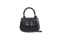 GUCCI BAMBOO 1947 MINI BAG CRYSTALS NYLON/LEATHER ALL BLACK