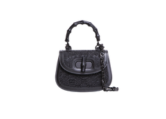 GUCCI BAMBOO 1947 MINI BAG CRYSTALS NYLON/LEATHER ALL BLACK