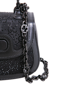 GUCCI BAMBOO 1947 MINI BAG CRYSTALS NYLON/LEATHER ALL BLACK