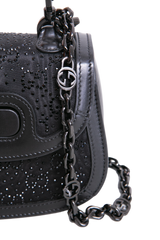 GUCCI BAMBOO 1947 MINI BAG CRYSTALS NYLON/LEATHER ALL BLACK